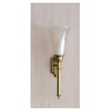 Large Brass Colonial Glass Lantern Wall Sconse, pair
