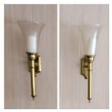 Large Brass Colonial Glass Lantern Wall Sconse, pair