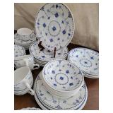 English Furnivals Chinaware Service ~ Blue and White Half Lace Pattern