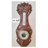 Antique Carved Walnut Wall Barometer