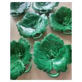 Vintage French Green Leaf Majolica Serving Plates ~ 6