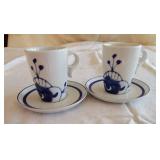 Porsgrund Norway Porcelain Blue and White Cup & Saucer Pair