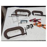 Assorted Clamps Including C-Clamps and Spring Clamps