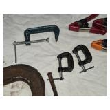 Assorted Clamps Including C-Clamps and Spring Clamps