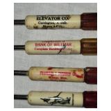 4 Vintage Advertising Screwdrivers from Franklin & Swenson, Bank of Willmar, Carrington Elevator