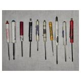 Lot of 10 Vintage Advertising Screwdrivers from Various Companies