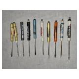 Lot of 10 Vintage Advertising Screwdrivers from Various Companies