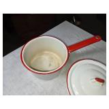 Vintage Enamel Cookware - Teapot and Two Saucepans