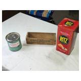 Vintage Collectible Items: Similac Powder Can, Cloverbloom Cheese Box, Limited Edition Ritz Cracker Tin