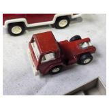 Lot of Vintage Toy Vehicles - Pickup Truck, Red Tractor, Trailer, and Inflatable Boat
