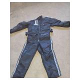 Vintage Sno Jet Polarwear Ski Suit with Blue and White Stripes, Size Unknown