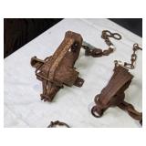 Lot of 6 Vintage Steel Animal Traps with Chains