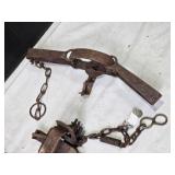 Lot of 6 Vintage Steel Animal Traps with Chains