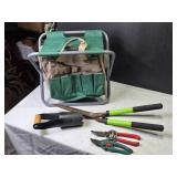 Folding Garden Stool with Tool Bag and Set of Gardening Tools