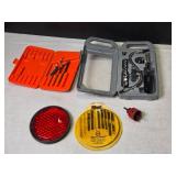 Mixed Lot of Mechanic Tools, Drill Bits, and Automotive Light Reflector