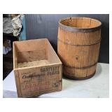 Vintage Wooden Barrel and Bartlett Pears Crate Set