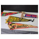 Set of 4 Vintage Souvenir Pennants from Rochester, Wiscon Dells, and Mount Rushmore