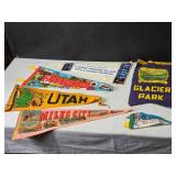 Collection of 6 Vintage Souvenir Felt Pennants from Various Locations - Alaska, Utah, Montana