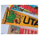 Collection of 6 Vintage Souvenir Felt Pennants from Various Locations - Alaska, Utah, Montana