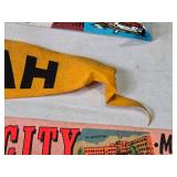 Collection of 6 Vintage Souvenir Felt Pennants from Various Locations - Alaska, Utah, Montana