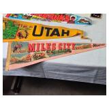 Collection of 6 Vintage Souvenir Felt Pennants from Various Locations - Alaska, Utah, Montana