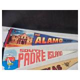 Collection of 4 Vintage Texas Souvenir Pennants - Alamo, San Antonio, Padre Island, Texas