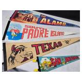Collection of 4 Vintage Texas Souvenir Pennants - Alamo, San Antonio, Padre Island, Texas