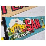 Collection of 4 Vintage Texas Souvenir Pennants - Alamo, San Antonio, Padre Island, Texas