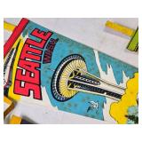 Set of 3 Vintage State Pennants: Illinois, Seattle, Idaho