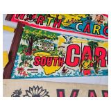 Collection of 4 Vintage Travel Pennants - Kansas, North Carolina, South Carolina