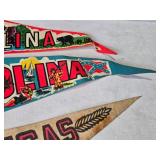 Collection of 4 Vintage Travel Pennants - Kansas, North Carolina, South Carolina