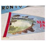 Collection of 4 Vintage Canadian Pennants: Toronto, Jasper Park, Niagara Falls, Banff