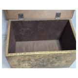 Antique Ornate Brass Wood Treasure Chest with Intricate Relief Scenes