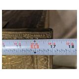 Antique Ornate Brass Wood Treasure Chest with Intricate Relief Scenes