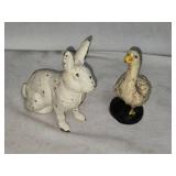Vintage Cast Iron Rabbit and Duck Figurines