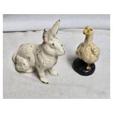 Vintage Cast Iron Rabbit and Duck Figurines