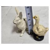Vintage Cast Iron Rabbit and Duck Figurines