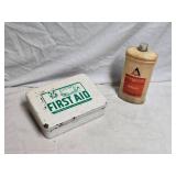 Vintage First Aid Kit with Contents and Power Fluid Quart