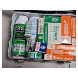 Vintage First Aid Kit with Contents and Power Fluid Quart