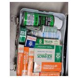 Vintage First Aid Kit with Contents and Power Fluid Quart