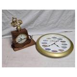 Vintage Motorcycle Desk Clock Trophy and 50th Anniversary Corvette Wall Clock Set (Broken Glass)