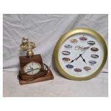 Vintage Motorcycle Desk Clock Trophy and 50th Anniversary Corvette Wall Clock Set (Broken Glass)