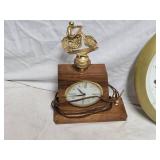 Vintage Motorcycle Desk Clock Trophy and 50th Anniversary Corvette Wall Clock Set (Broken Glass)