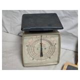 Vintage Kitchen Scale and Holiday Cheese Cutter Set and Schwepes Wooden Handle Cleaver