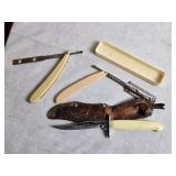 Vintage Camco USA Knife and 2 Straight Razors (One with no blade)