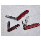 Lot of 3 Vintage Red Folding Knives - Swiss Army / Swiss Army Style