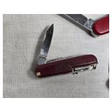 Lot of 3 Vintage Red Folding Knives - Swiss Army / Swiss Army Style