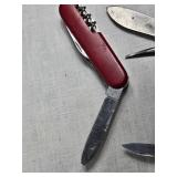 Lot of 3 Vintage Red Folding Knives - Swiss Army / Swiss Army Style