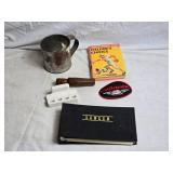 Vintage Collectible Lot: Tin Cup, Book, Patch, Ledger & More