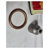 Vintage Collection of Assorted Items including Trojan Salt and Pepperr, Lighter, Copper Ring, and Snap-On Tool